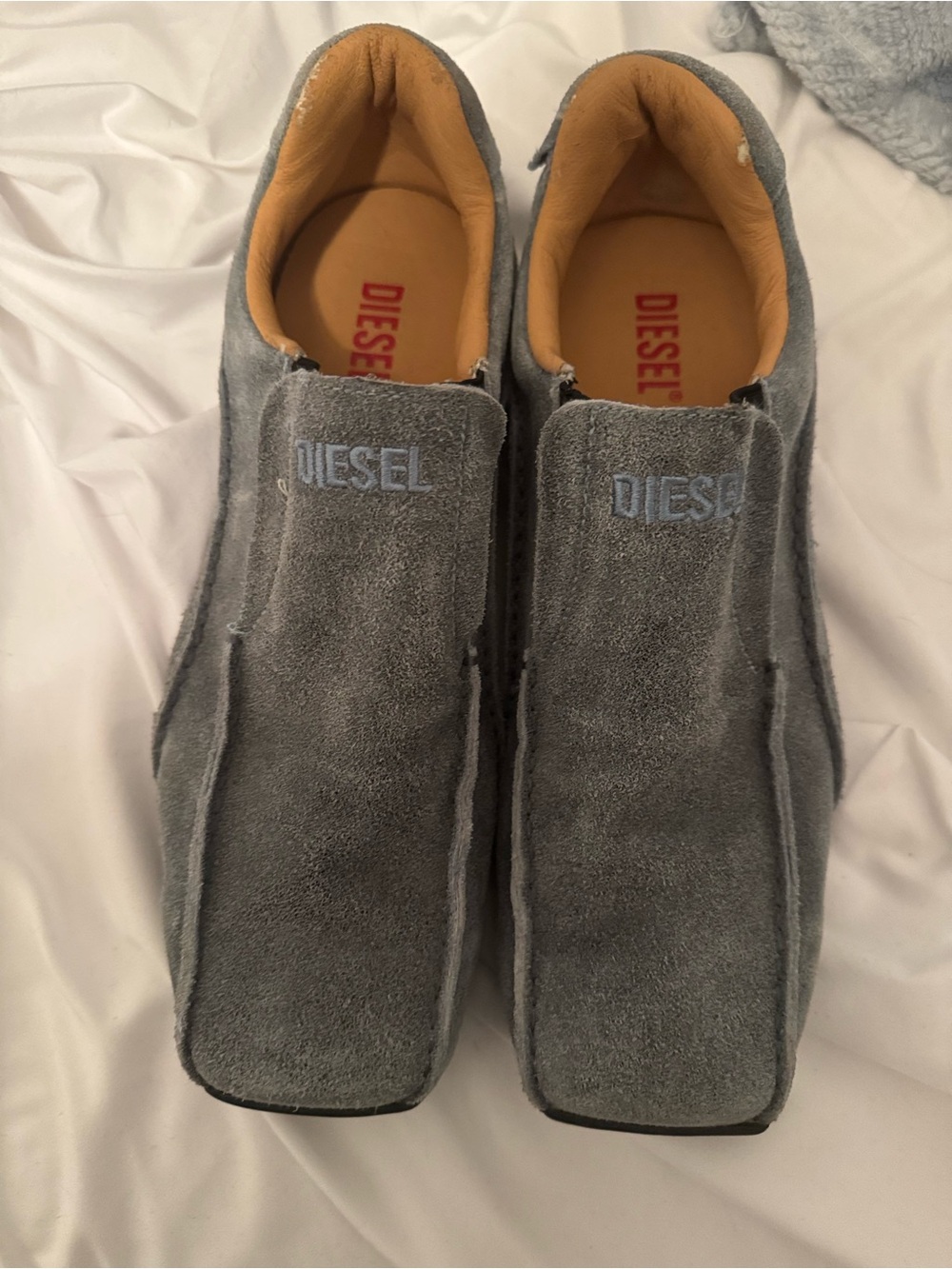Diesel Gray Suede Slip-On Loafers with Tan Interior